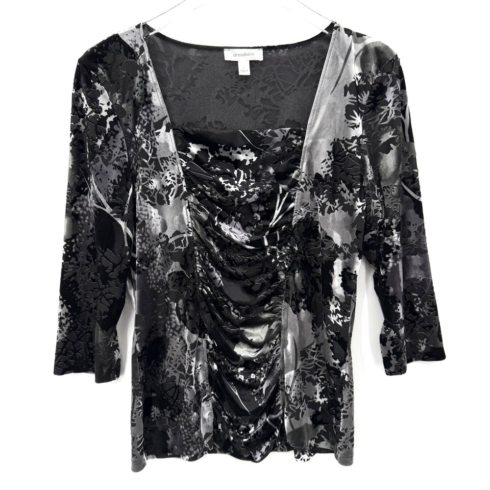 Y2K Dressbarn Burnout Velvet Top Size L Whimsigoth Witchy Ruched Square Neck